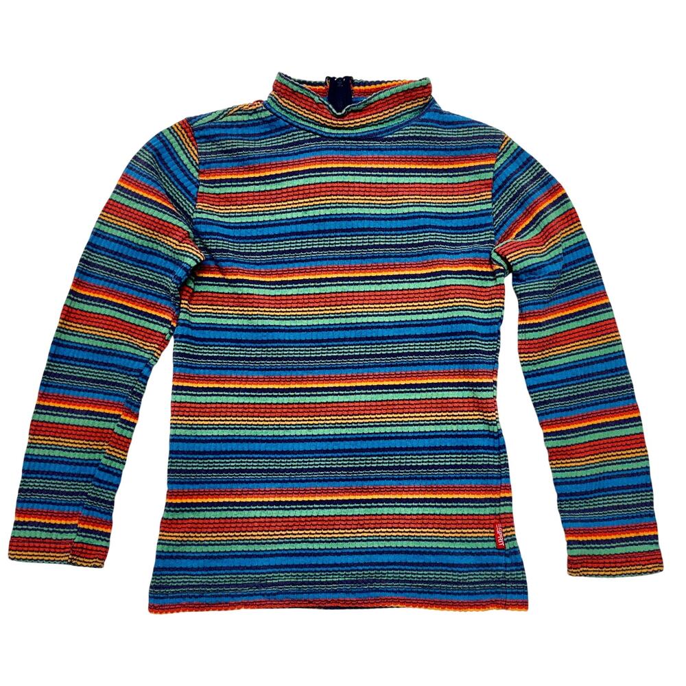 Vintage Esprit Sweater Womens XXS 2XS Rainbow Stripes Mock Neck Crop Zip Back